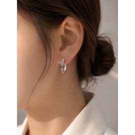 گوشواره حلقه ای نقره ای نگین دار دخترانه برند accessories