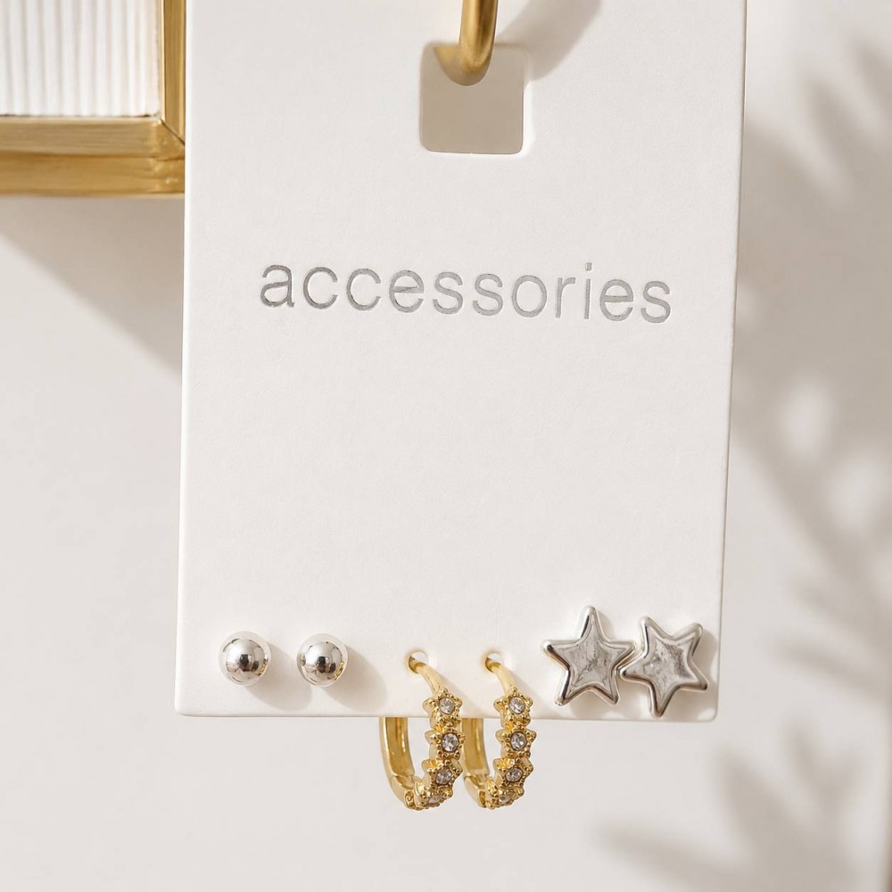 پک 3 جفتی گوشواره ضدحساسیت مدل میخی و حلقه ای برند accessories