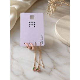 ست 2 عددی گوشواره نیم حلقه ای و بخیه ای طرح گیلاس برند six