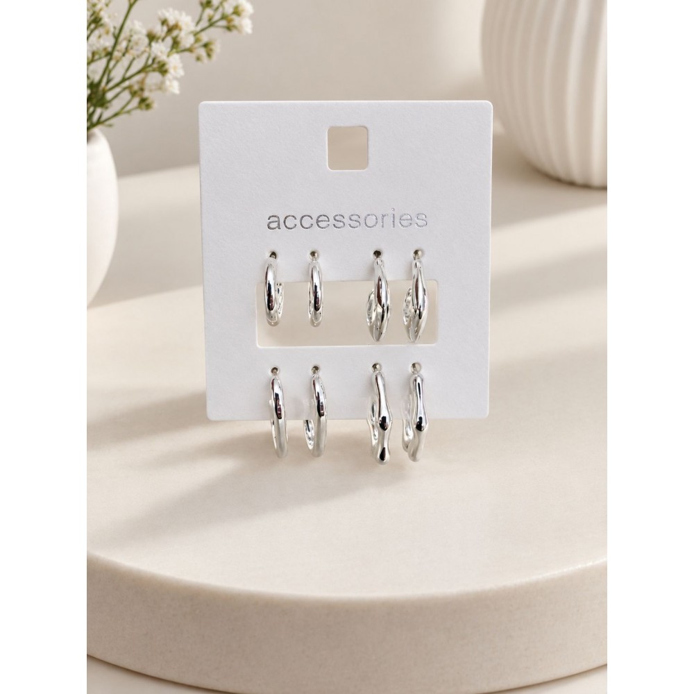 پک 4 جفتی گوشواره نیم حلقه ای نقره ای دخترانه برند accessories