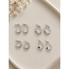 پک 4 جفتی گوشواره نیم حلقه ای نقره ای دخترانه برند accessories