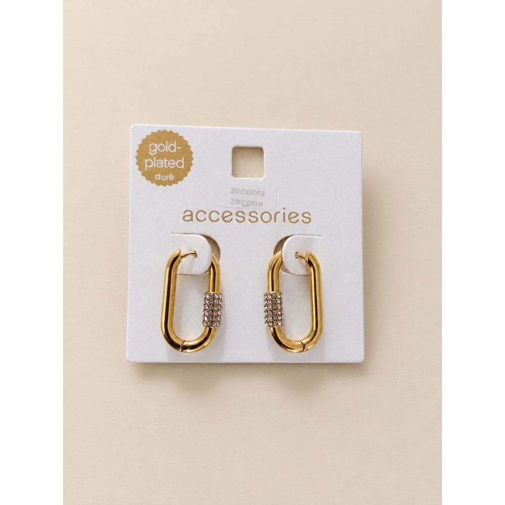 گوشواره دخترانه بیضی نگین دار روکش طلا برند accessories