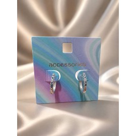 گوشواره حلقه ای نقره ای نگین دار دخترانه برند accessories