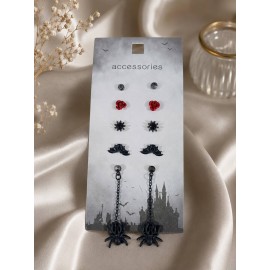 پک گوشواره 5 جفتی هالووینی طرح فانتزی خفاش و عنکبوت برند accessories