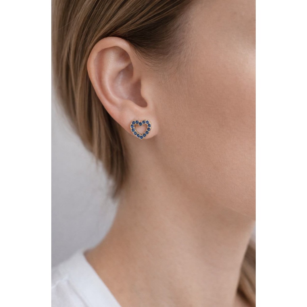 گوشواره میخی قلب روکش نقره با نگین های آبی برند I am