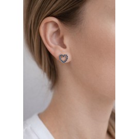 گوشواره میخی قلب روکش نقره با نگین های آبی برند I am