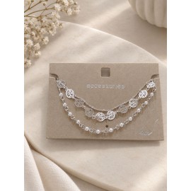 پابند زنانه سه ردیفه نقره ای مرواریدی برند accessories