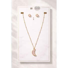 نیم ست ظریف طلایی سنگ کوارتز صورتی طرح ماه